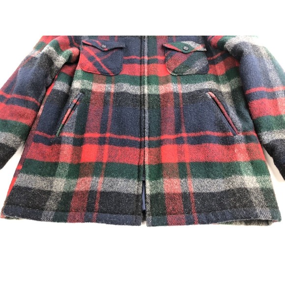 Woolrich Men Muti Plaid Collared Long Barn Coat Size L lined Vintage Made USA - Picture 3 of 11